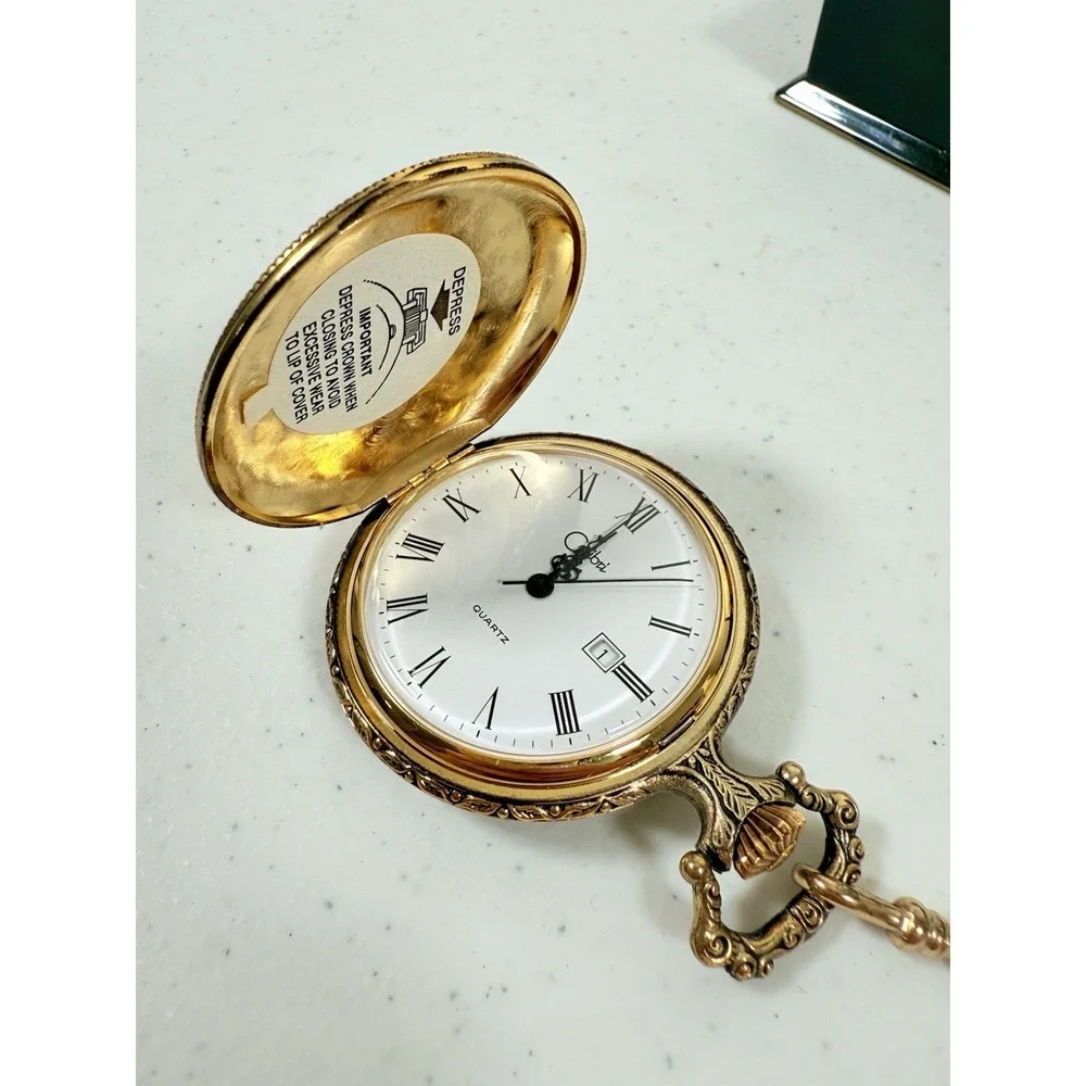 Colibri PWS-95120-C Quartz Pocket Watch & Folding Knife Elk Deer Gift Set W Case